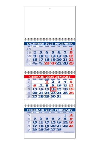 Calendario trittico 2025 personalizzato o neutro blu e rosso