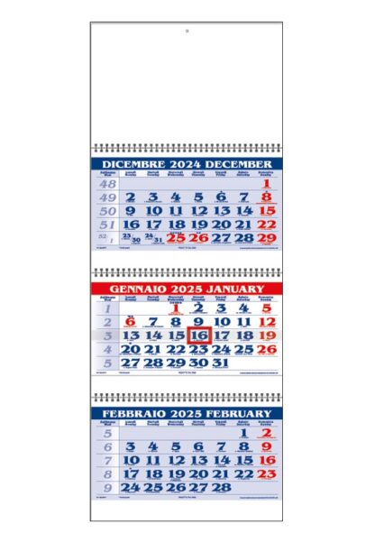 Calendario trittico 2025 personalizzato o neutro blu e rosso