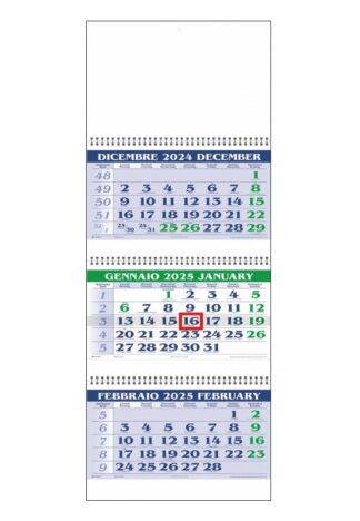 Calendario trittico personalizzato o neutro 2025 blu e verde IG02BV