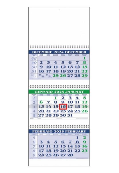 Calendario trittico personalizzato o neutro 2025 blu e verde IG02BV